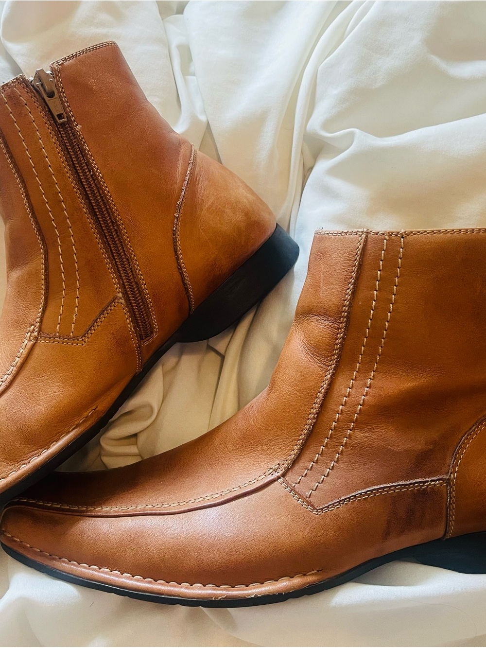Men's  Aldo Tan Leather Ankle Boots - Classic Zip Casual Boots